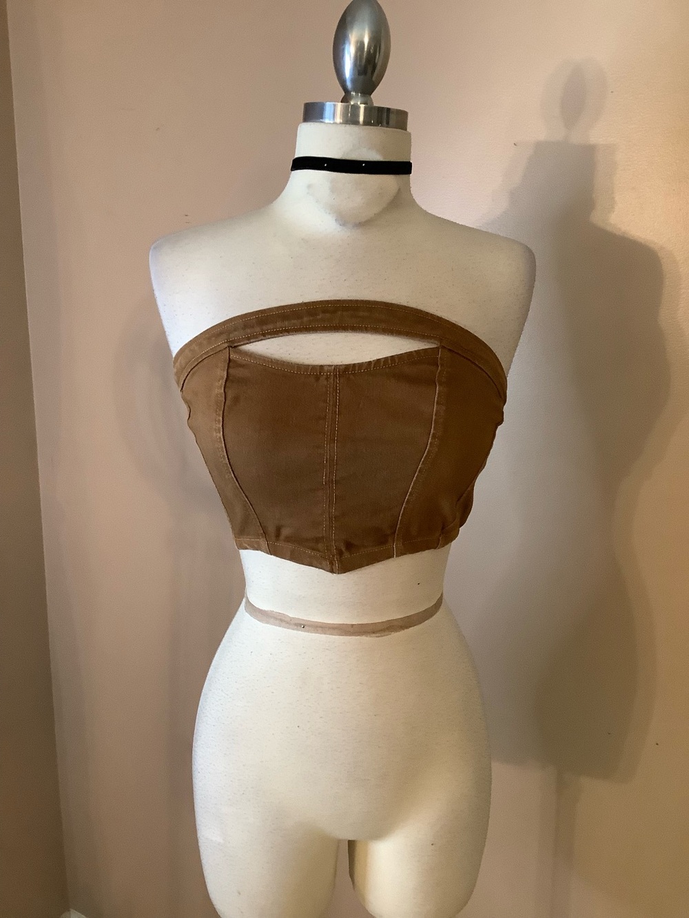 Urban Outfitters Sexy Brown Denim Strapless Crop Corset Top Small 4/6.